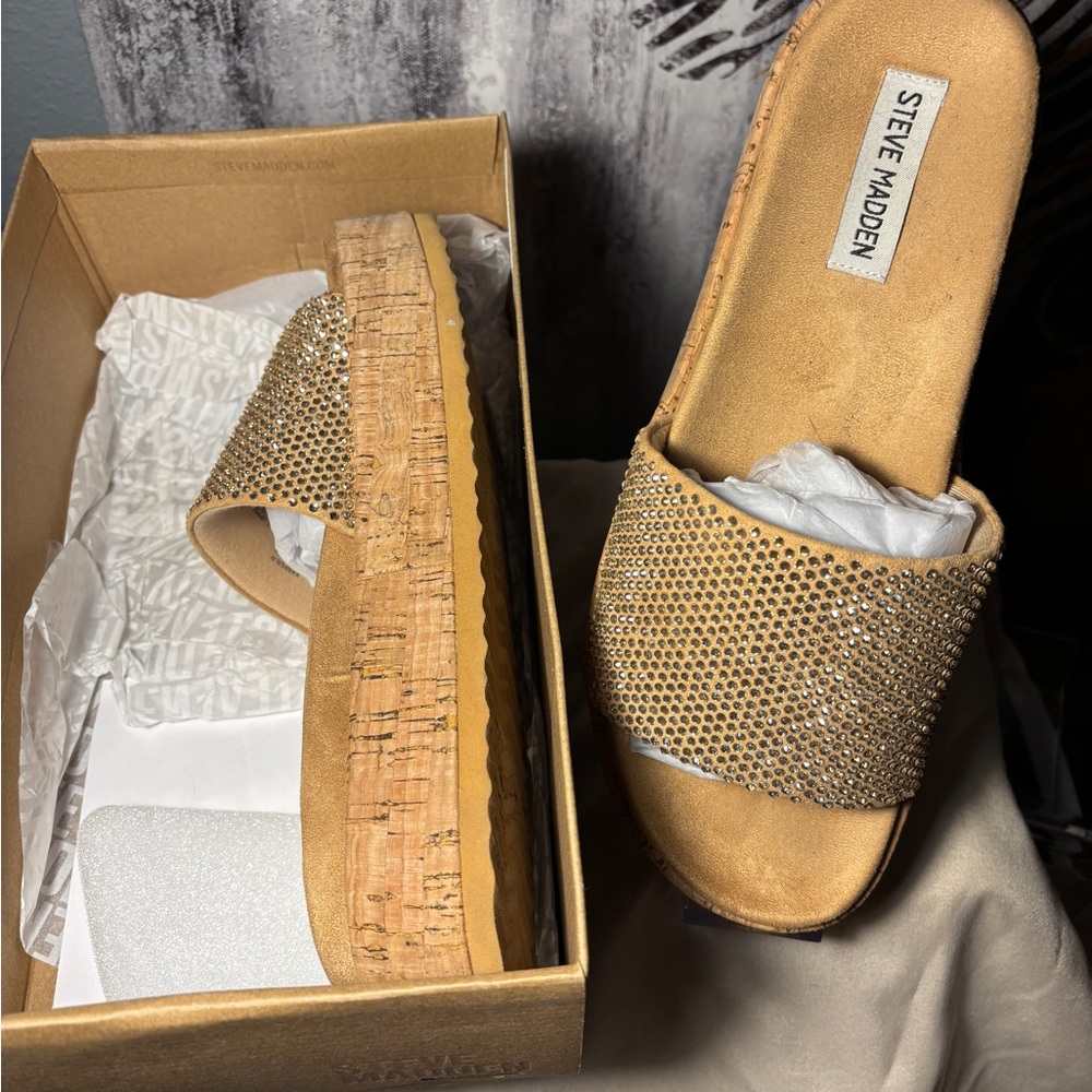 Steve Madden Gold Embellished Slide Sandals